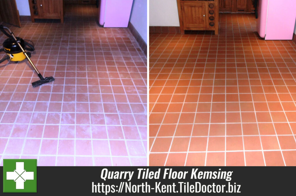 Cleaning and Removing Grout Haze from a Quarry Tiled floor in Kemsing, Kent