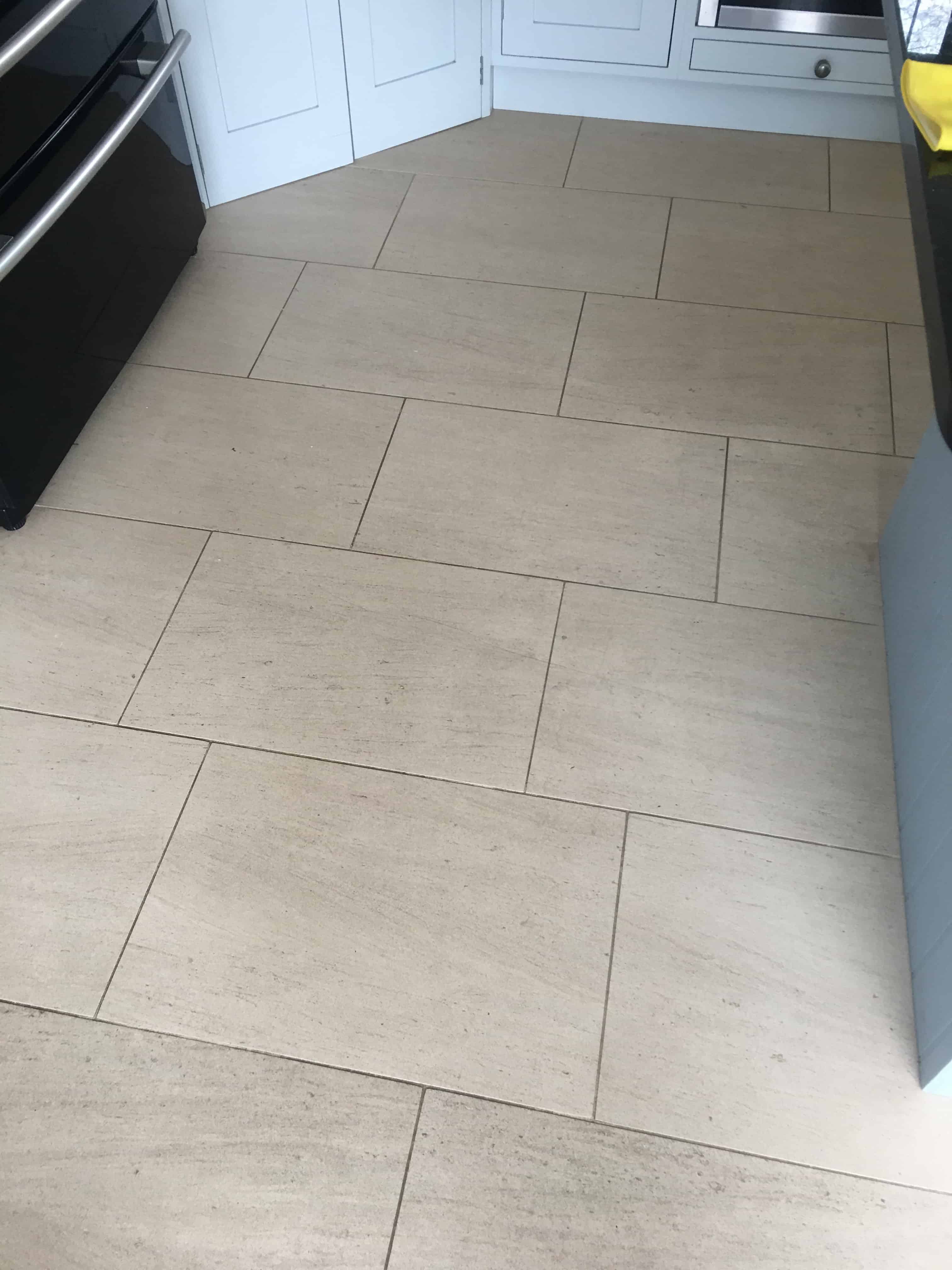 Limestone Floor Tile and Grout Before Cleaning in Underriver Sevenoaks