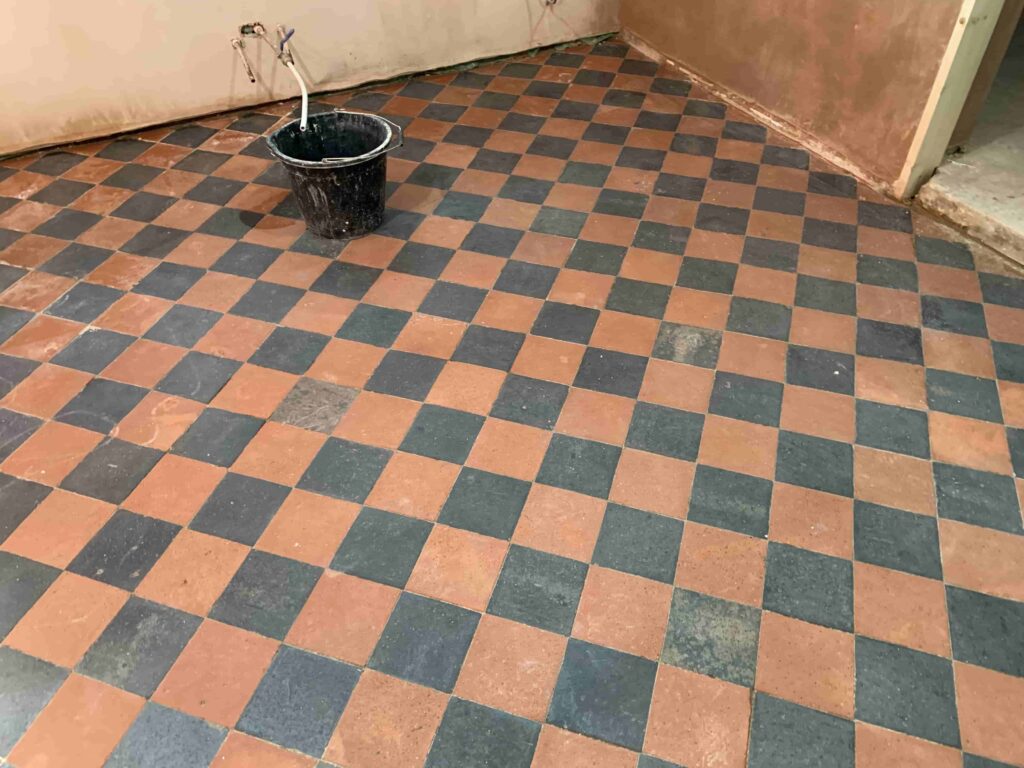 Red Black Victorian Tiled Floor During Cleaning Edenbridge