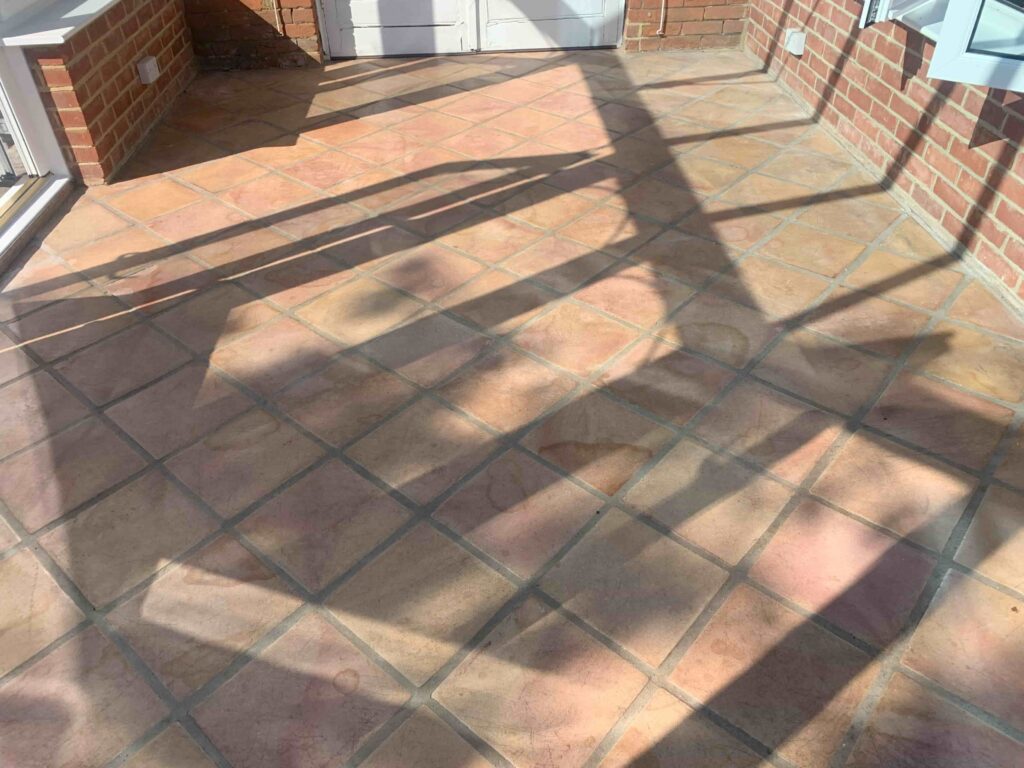 Terracotta Tiled Conservatory Floor Before Cleaning Staplehurst