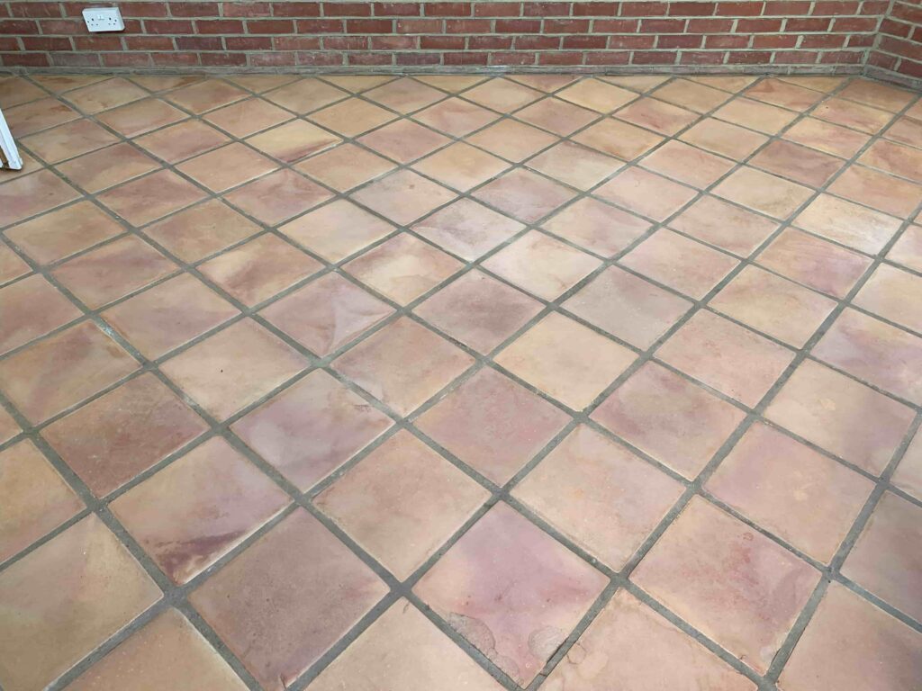 Terracotta Tiled Conservatory Floor During Cleaning Staplehurst