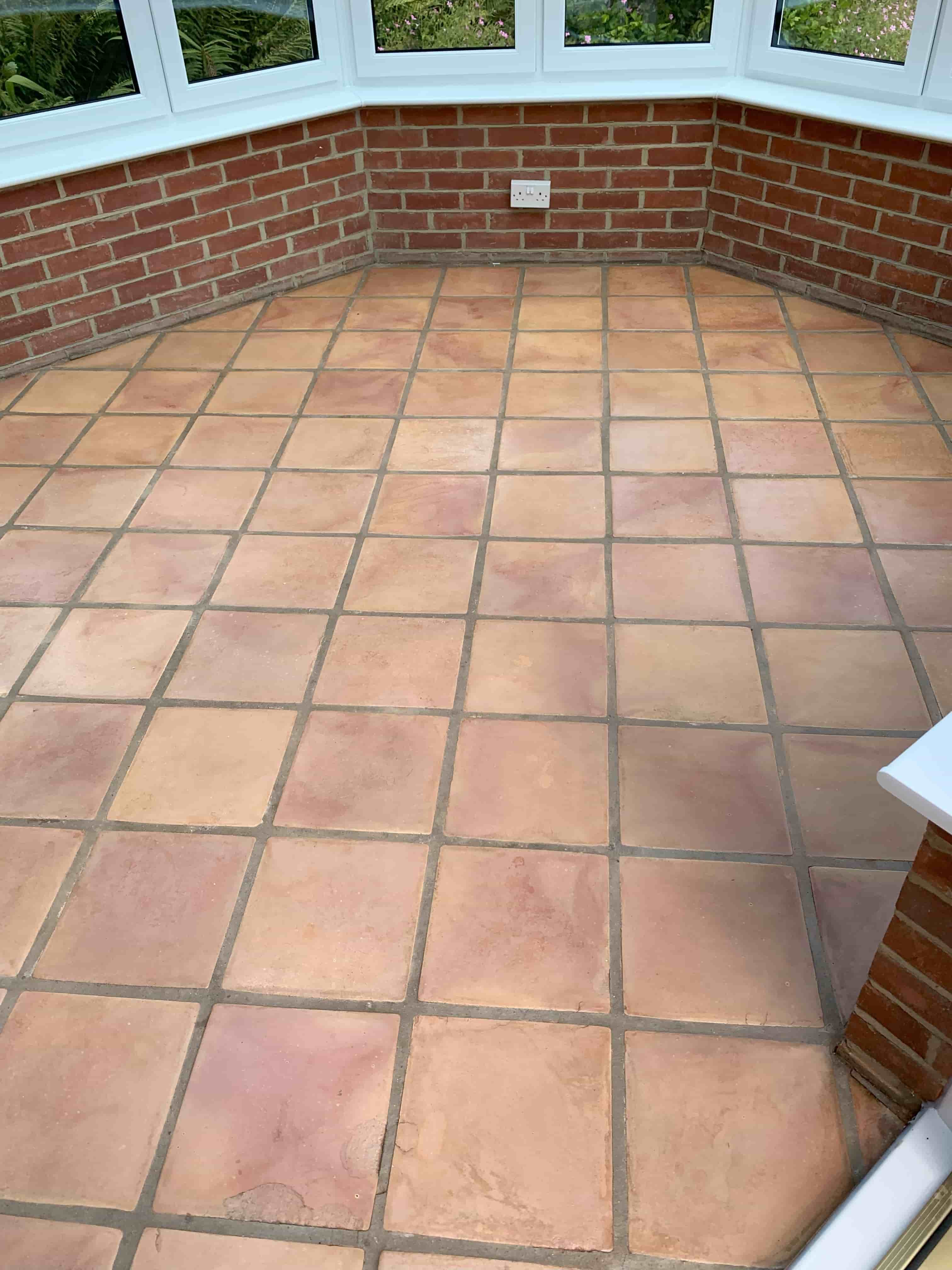 Terracotta Tiled Conservatory Floor During Cleaning Staplehurst