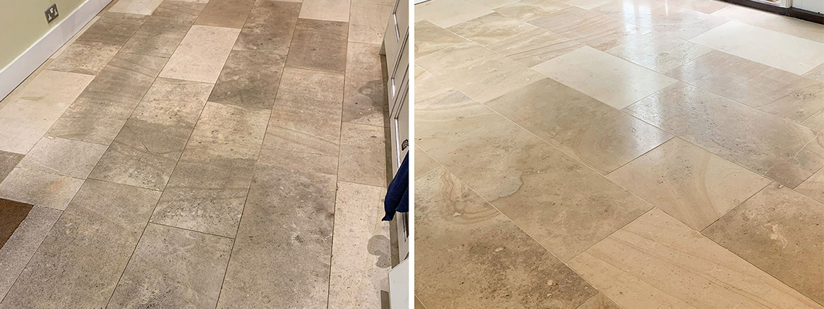 Pitted Travertine Flooring Filled and Polished in Maidstone